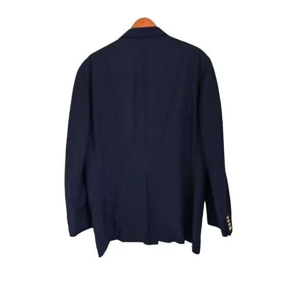 PAUL STUART Sport Blazer 100% Wool Navy Blue Jacket Gold Buttons Size 48/XLong